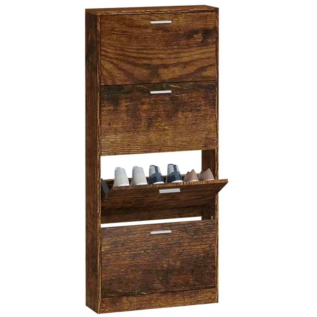 Shoe cabinet smoked oak 59x17x150 cm wood material