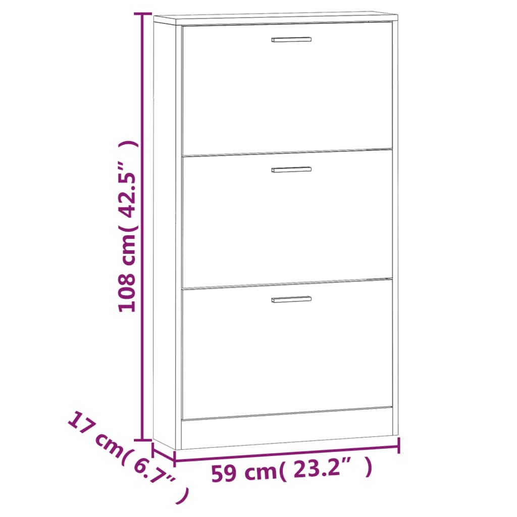 Shoe cabinet concrete grey 59x17x108 cm wood material