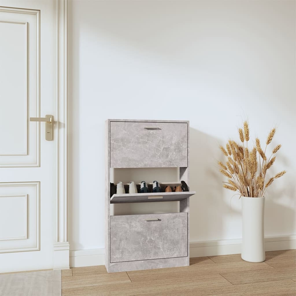 Shoe cabinet concrete grey 59x17x108 cm wood material