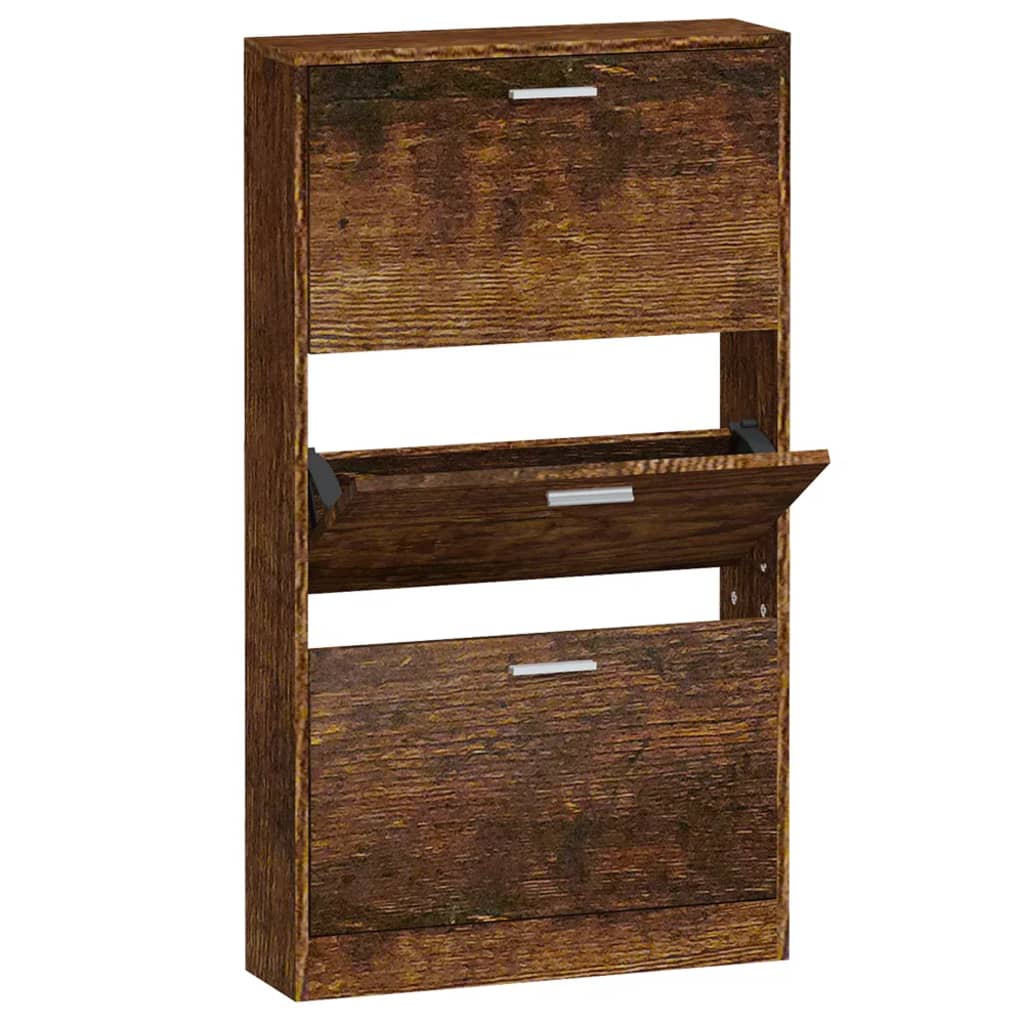 Shoe cabinet smoked oak 59x17x108 cm wood material