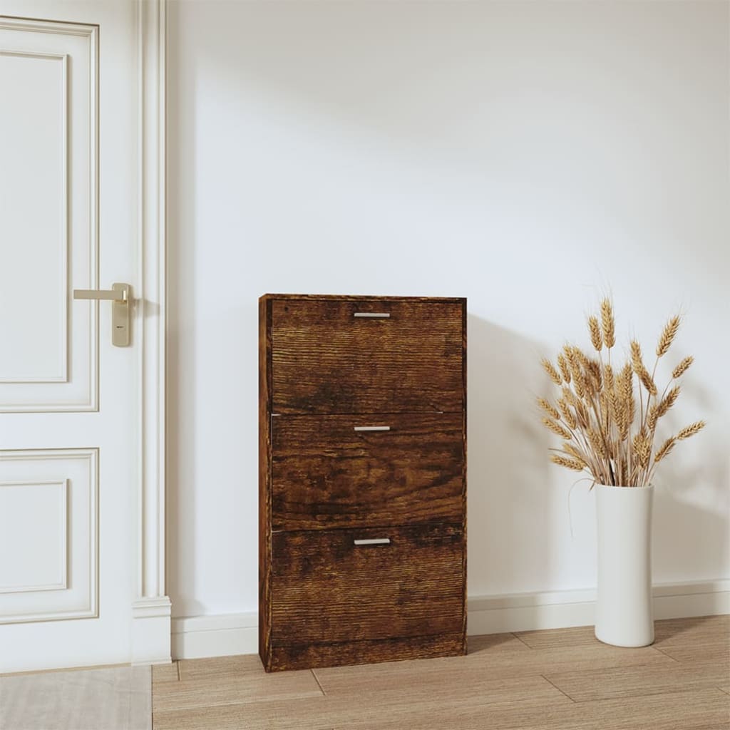 Shoe cabinet smoked oak 59x17x108 cm wood material