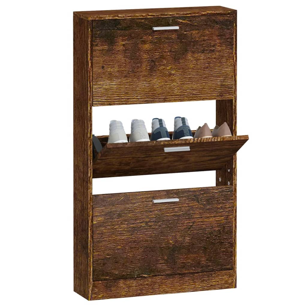 Shoe cabinet smoked oak 59x17x108 cm wood material
