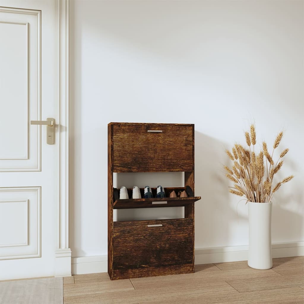 Shoe cabinet smoked oak 59x17x108 cm wood material