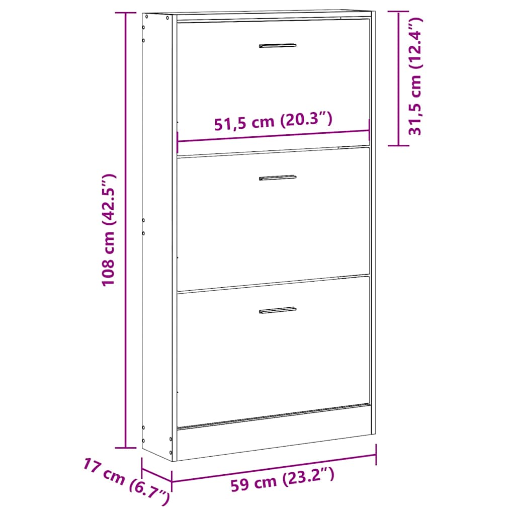 Schuhschrank Grau Sonoma 59x17x108 cm Holzwerkstoff