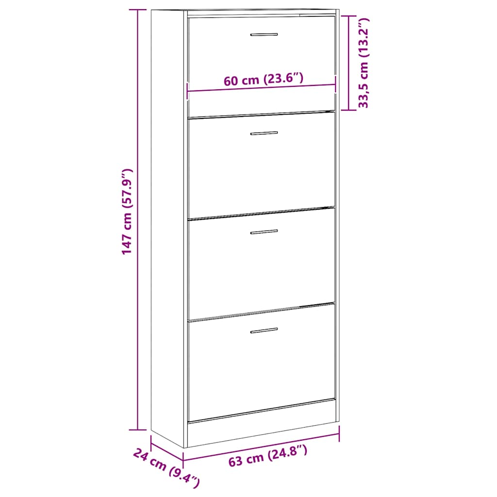 Schuhschrank Weiß 63x24x147 cm Holzwerkstoff