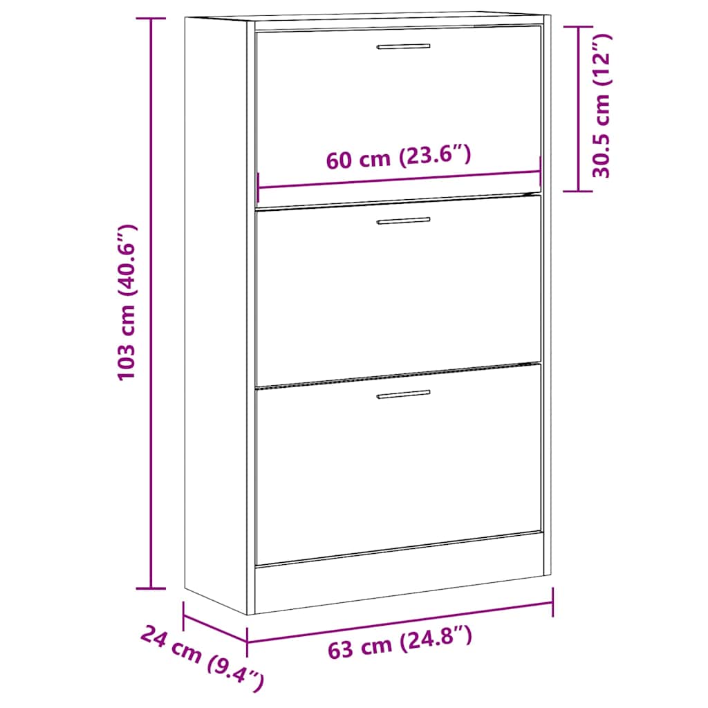 Schuhschrank Sonoma-Eiche 63x24x103 cm Holzwerkstoff