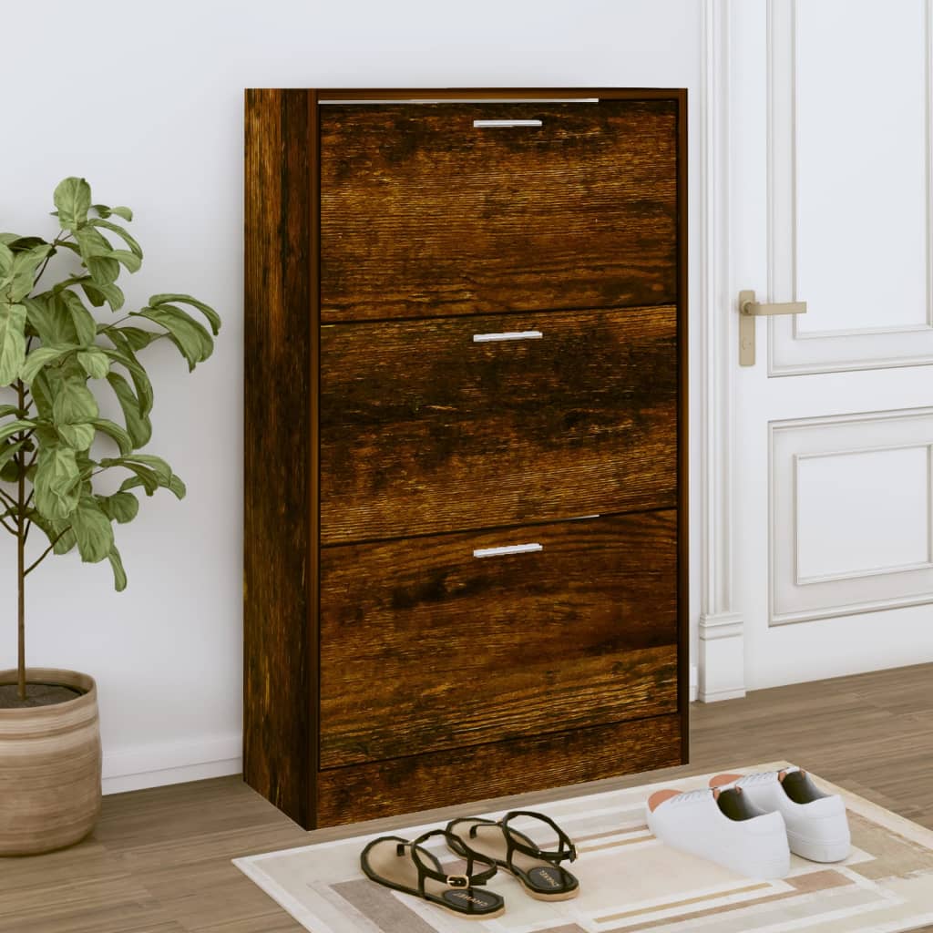 Shoe cabinet smoked oak 63x24x103 cm wood material