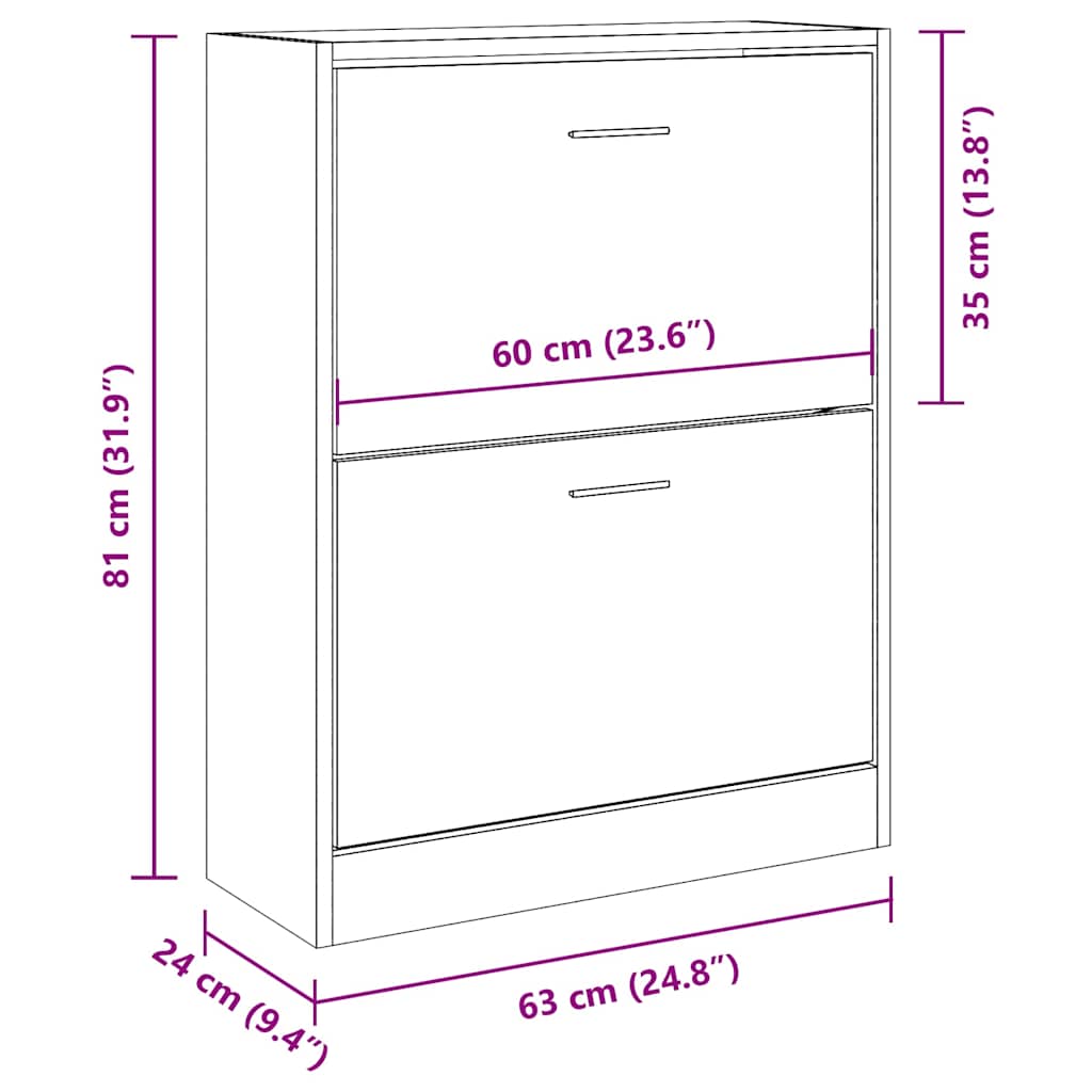 Schuhschrank Braun Eichen-Optik 63x24x81 cm Holzwerkstoff