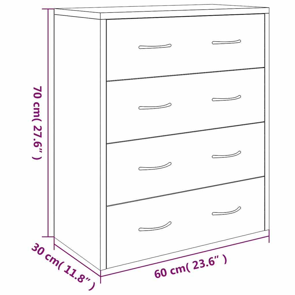 Kommode mit 4 Schubladen 60x30,5x71 cm Betongrau