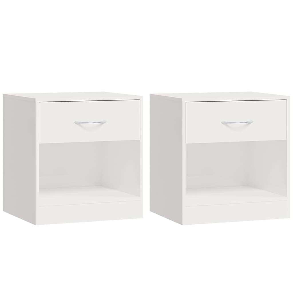 Tables de chevet 2 pièces avec tiroir blanc brillant
