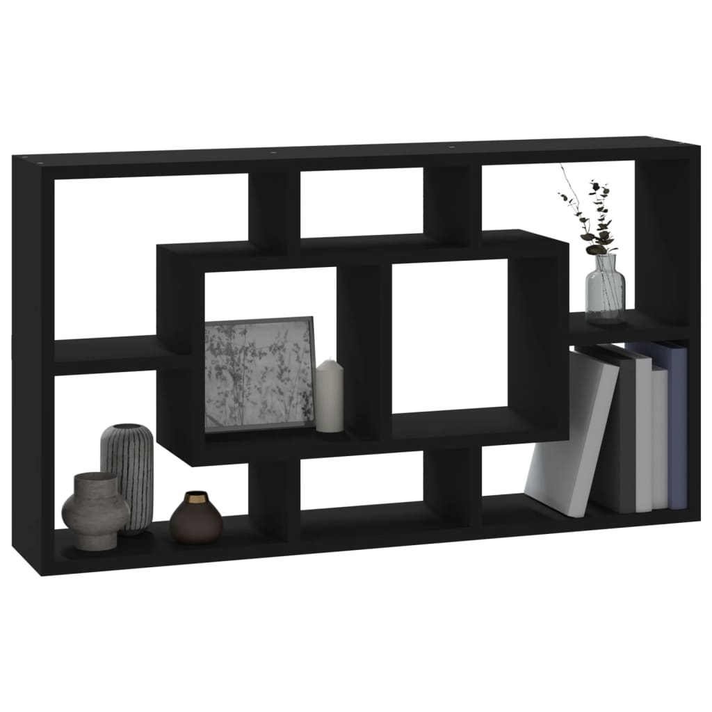 Wall shelf with 8 compartments black