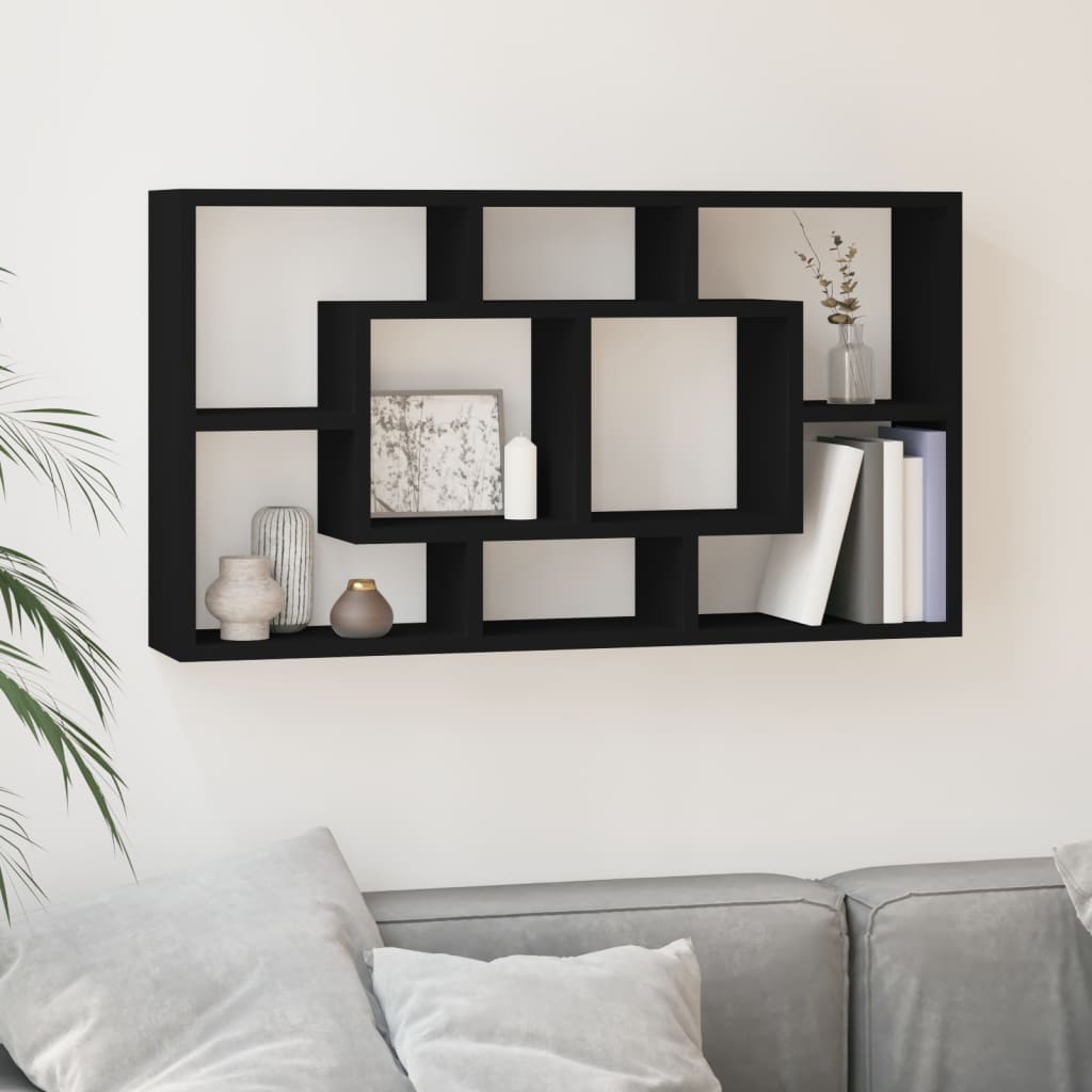 Wall shelf with 8 compartments black