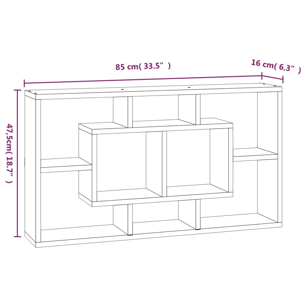 Wall shelf with 8 compartments, gray Sonoma