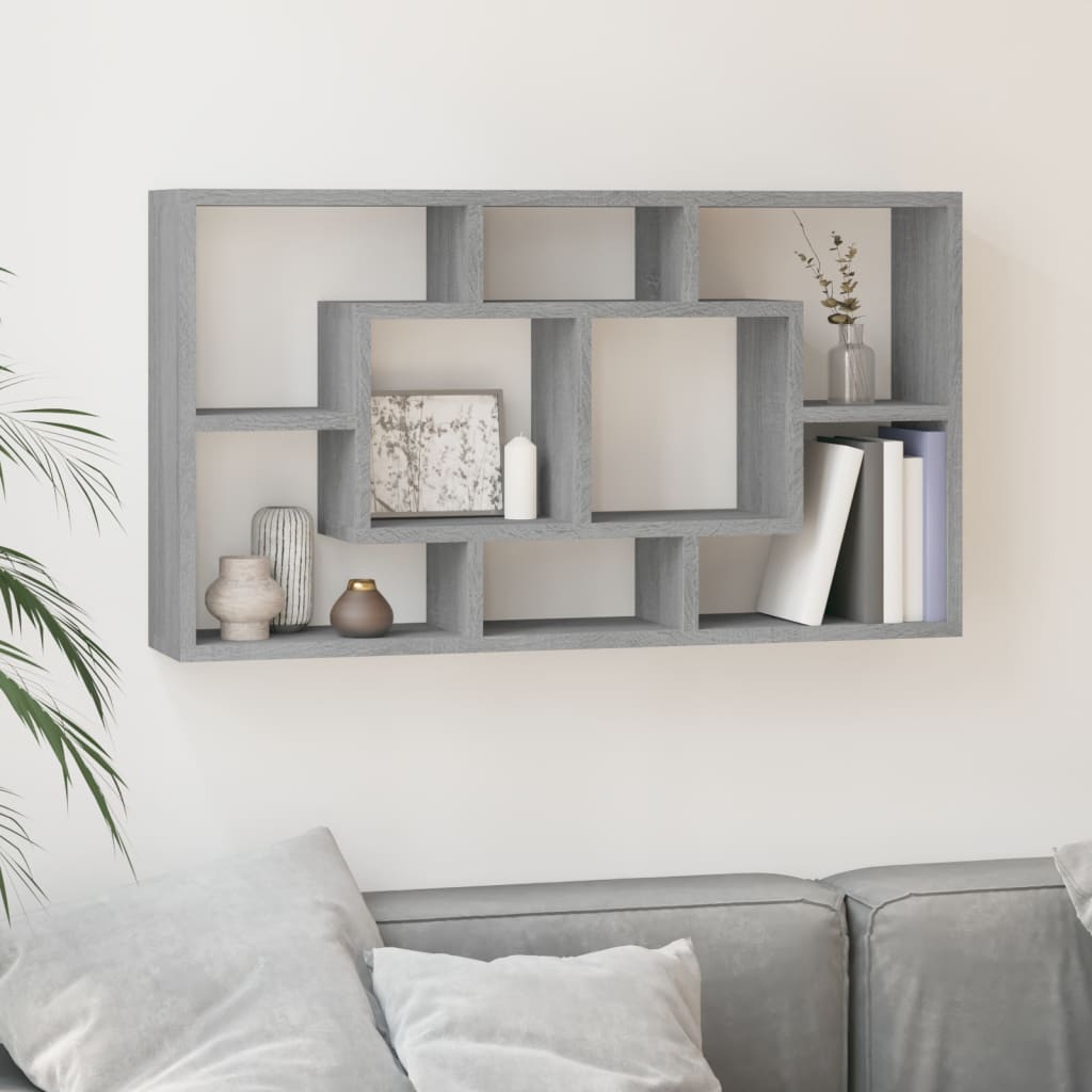 Wall shelf with 8 compartments, gray Sonoma