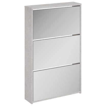 Schuhschrank mit Spiegel 3 Fächer Betongrau 63x17x102,5 cm