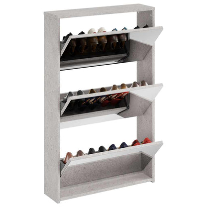 Schuhschrank mit Spiegel 3 Fächer Betongrau 63x17x102,5 cm