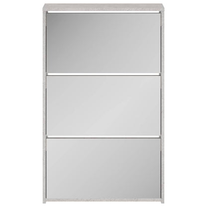 Schuhschrank mit Spiegel 3 Fächer Betongrau 63x17x102,5 cm