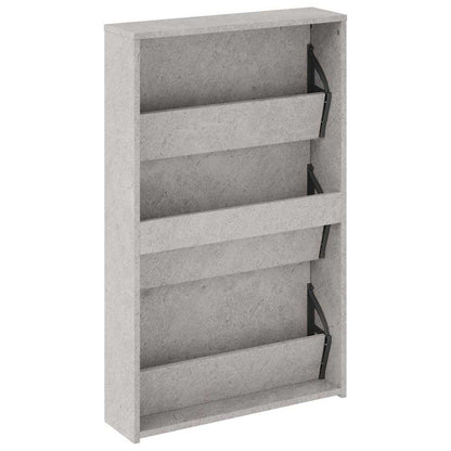 Schuhschrank mit Spiegel 3 Fächer Betongrau 63x17x102,5 cm