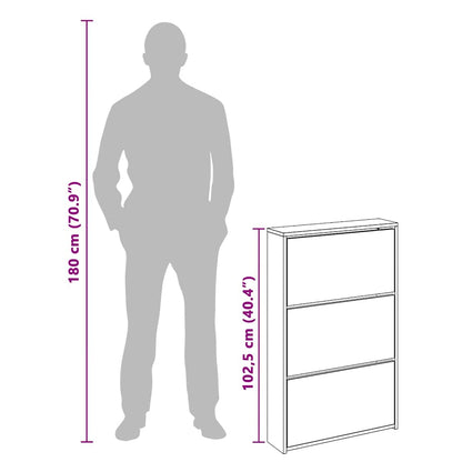 Schuhschrank mit Spiegel 3 Fächer Betongrau 63x17x102,5 cm