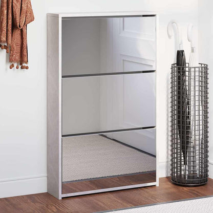 Schuhschrank mit Spiegel 3 Fächer Betongrau 63x17x102,5 cm