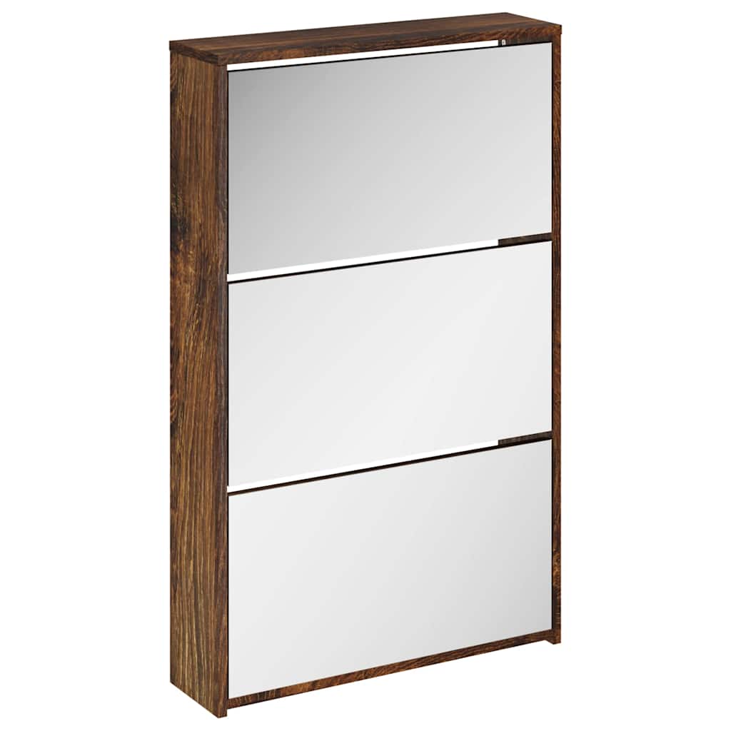 Schuhschrank mit Spiegel 3 Fächer Räuchereiche 63x17x102,5 cm