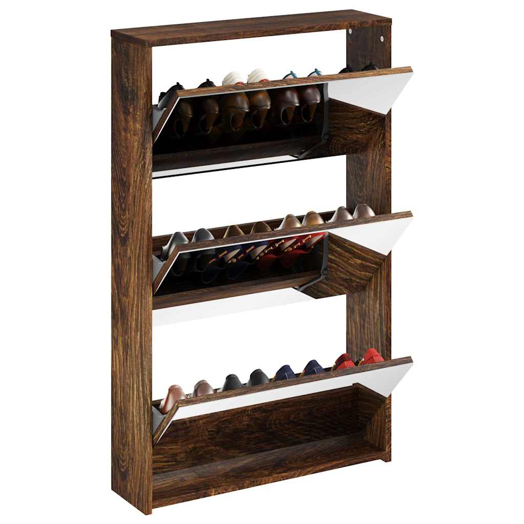 Schuhschrank mit Spiegel 3 Fächer Räuchereiche 63x17x102,5 cm