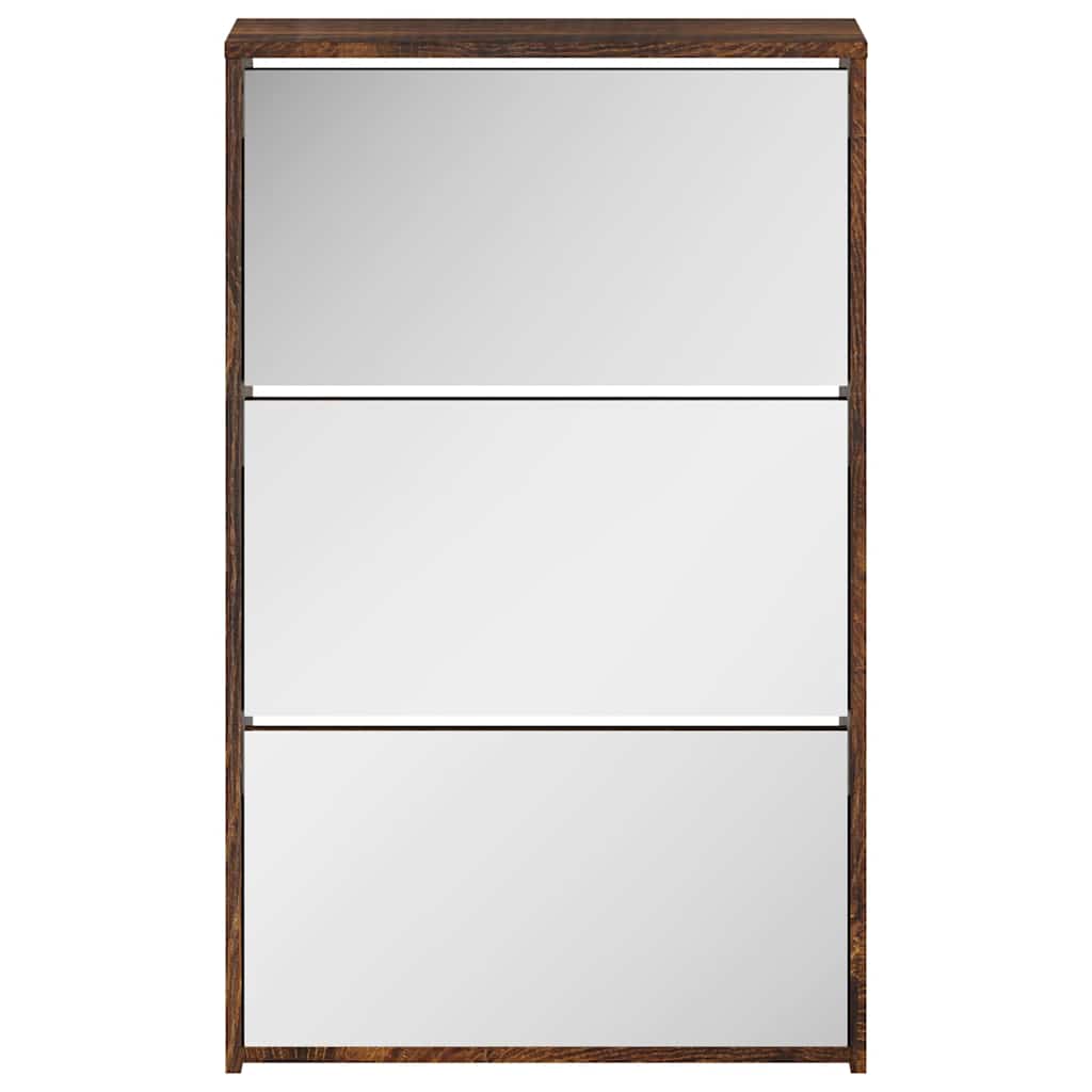 Schuhschrank mit Spiegel 3 Fächer Räuchereiche 63x17x102,5 cm