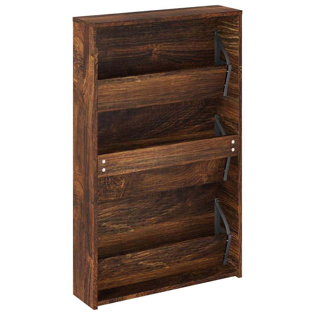 Schuhschrank mit Spiegel 3 Fächer Räuchereiche 63x17x102,5 cm