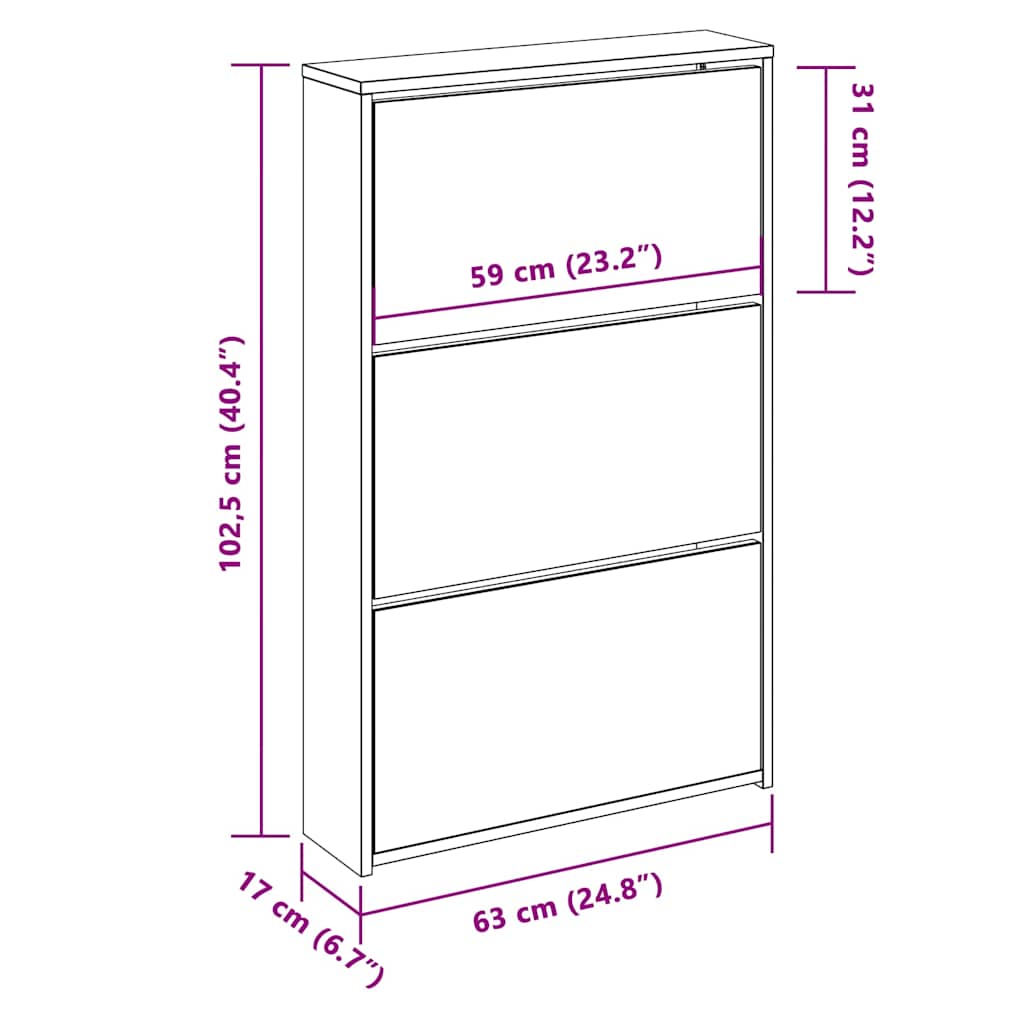 Schuhschrank mit Spiegel 3 Fächer Räuchereiche 63x17x102,5 cm