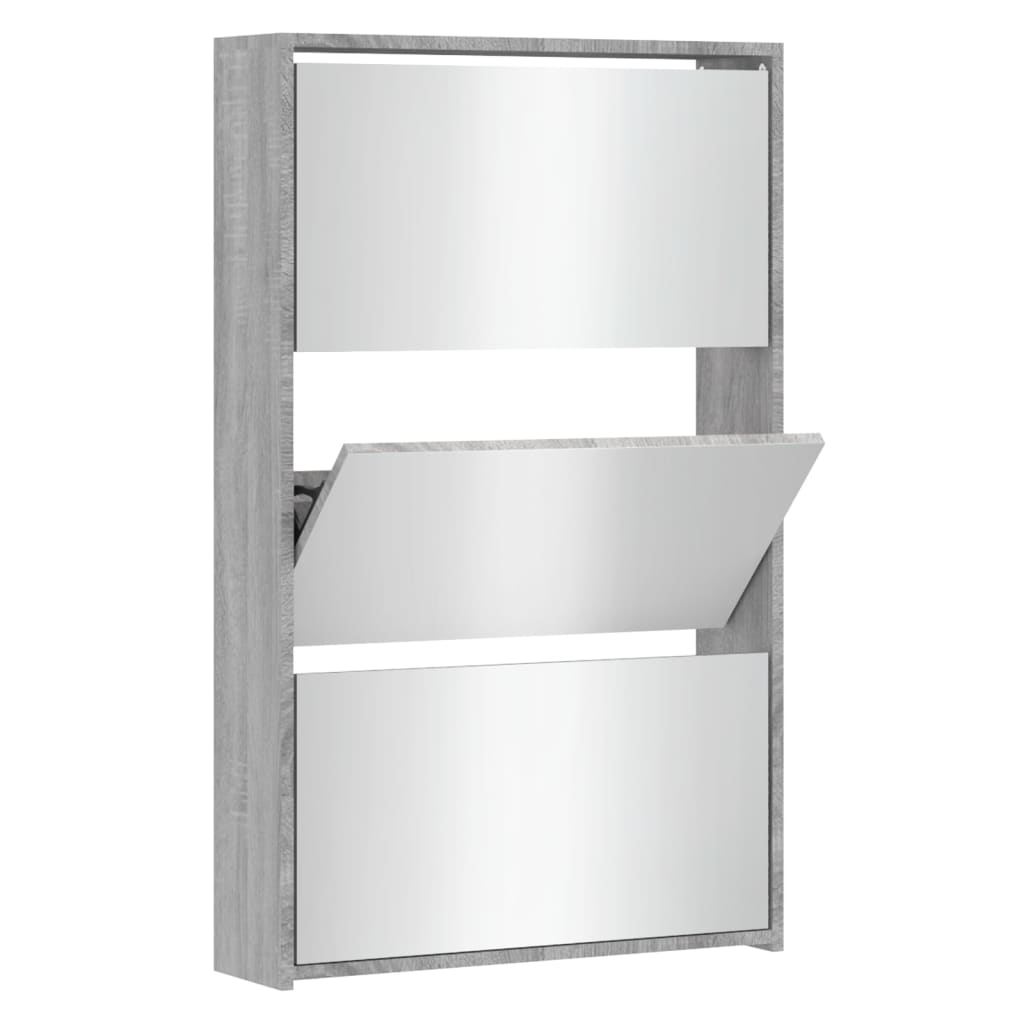 Shoe cabinet with mirror 3 compartments Grey Sonoma 63x17x102.5 cm