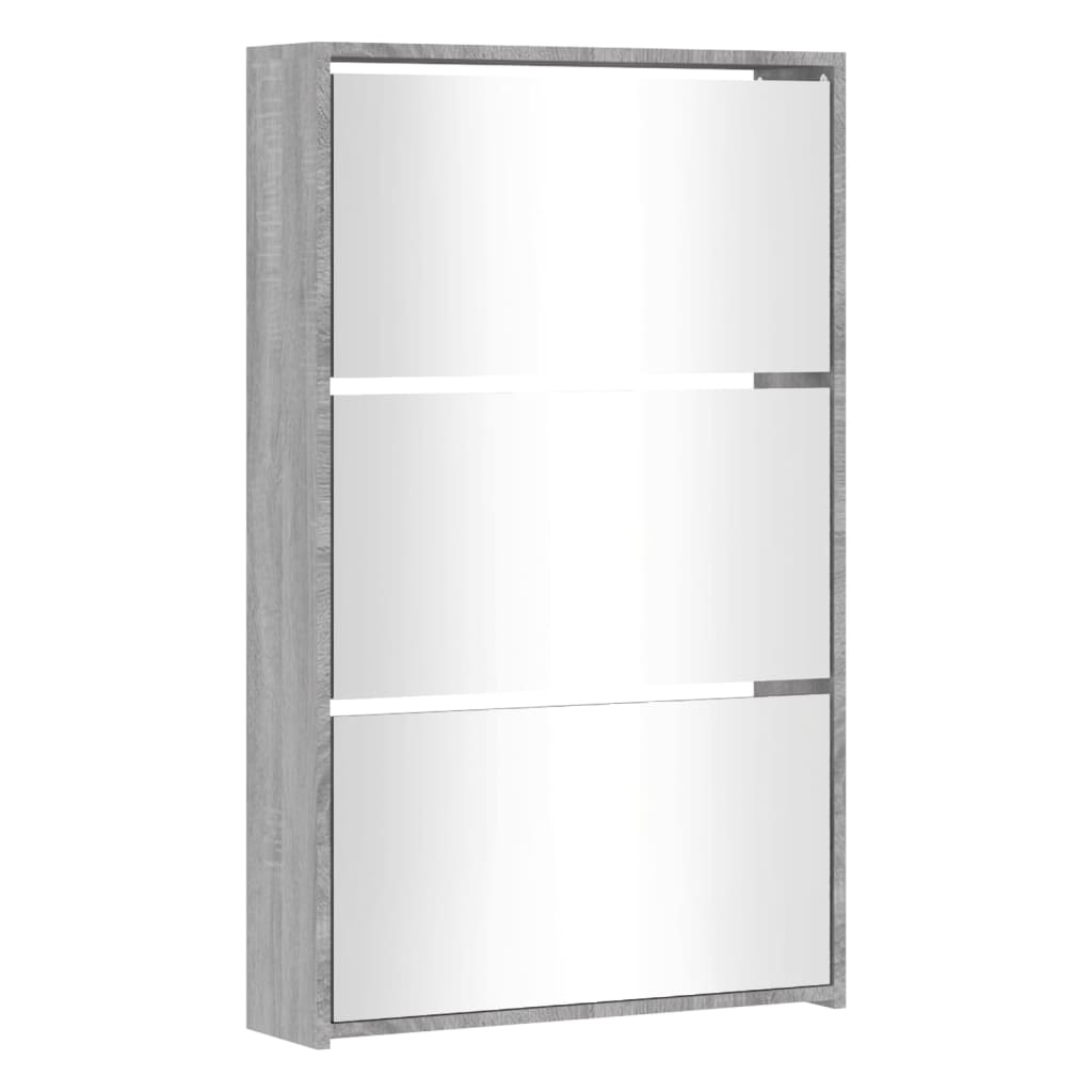 Shoe cabinet with mirror 3 compartments Grey Sonoma 63x17x102.5 cm