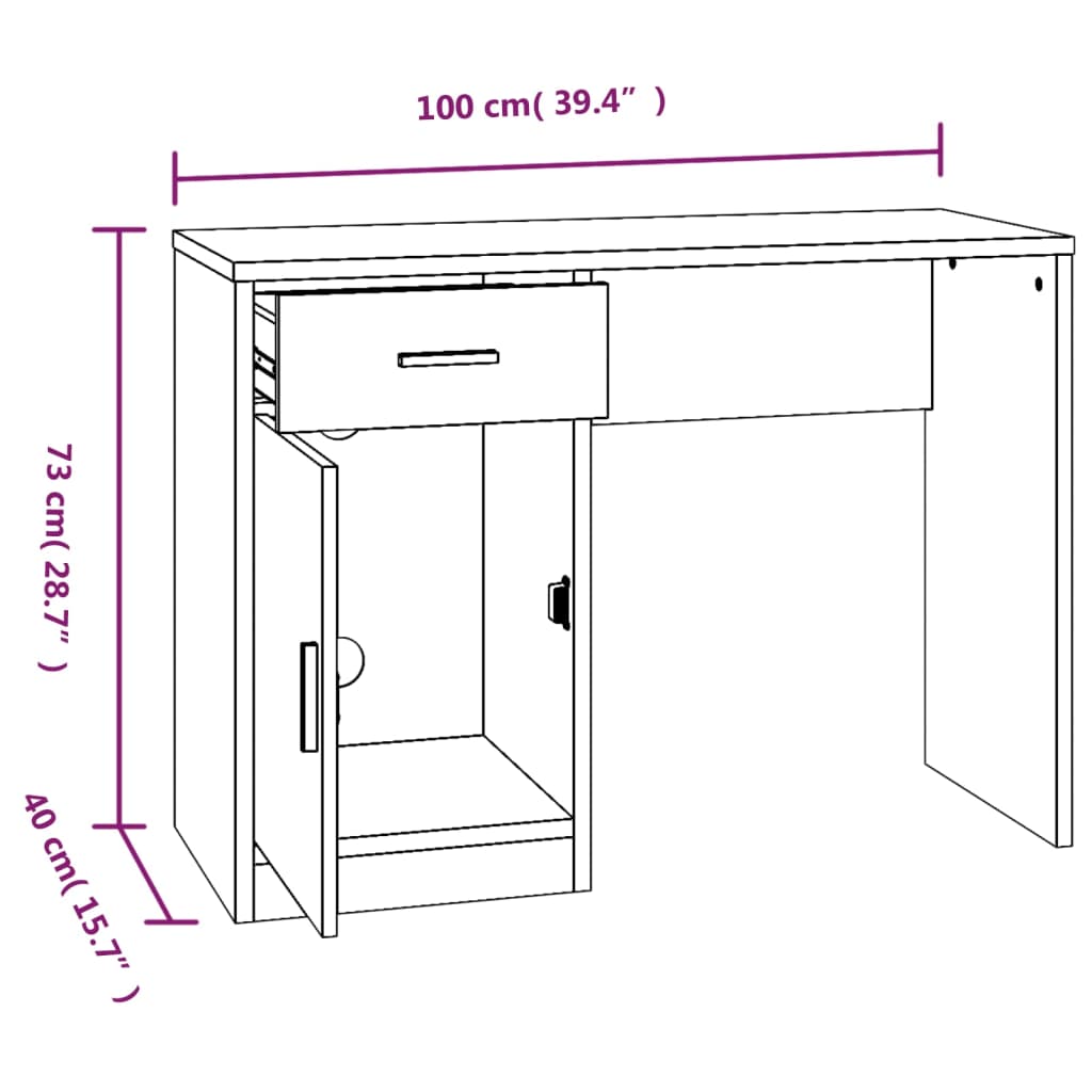 Schreibtisch mit Stauraum Räuchereiche 100x40x73 cm