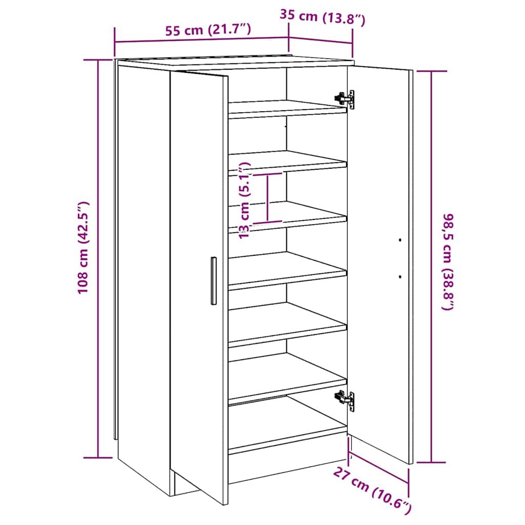 Schuhschrank Grau Sonoma 55x35x108 cm Holzwerkstoff