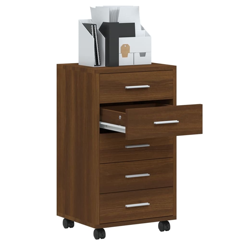 Meuble à tiroirs avec roulettes en bois aspect chêne brun