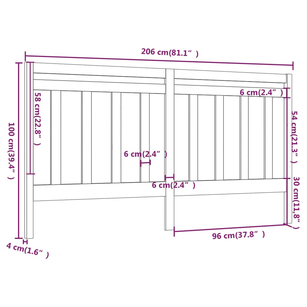 Tête de lit marron miel 206x4x100 cm bois de pin massif