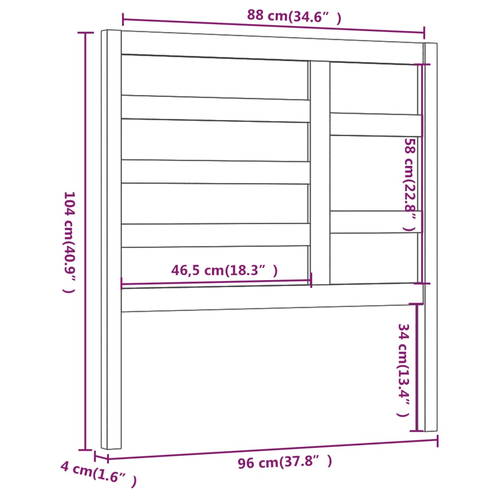 Tête de lit noir 96x4x104 cm en bois de pin massif