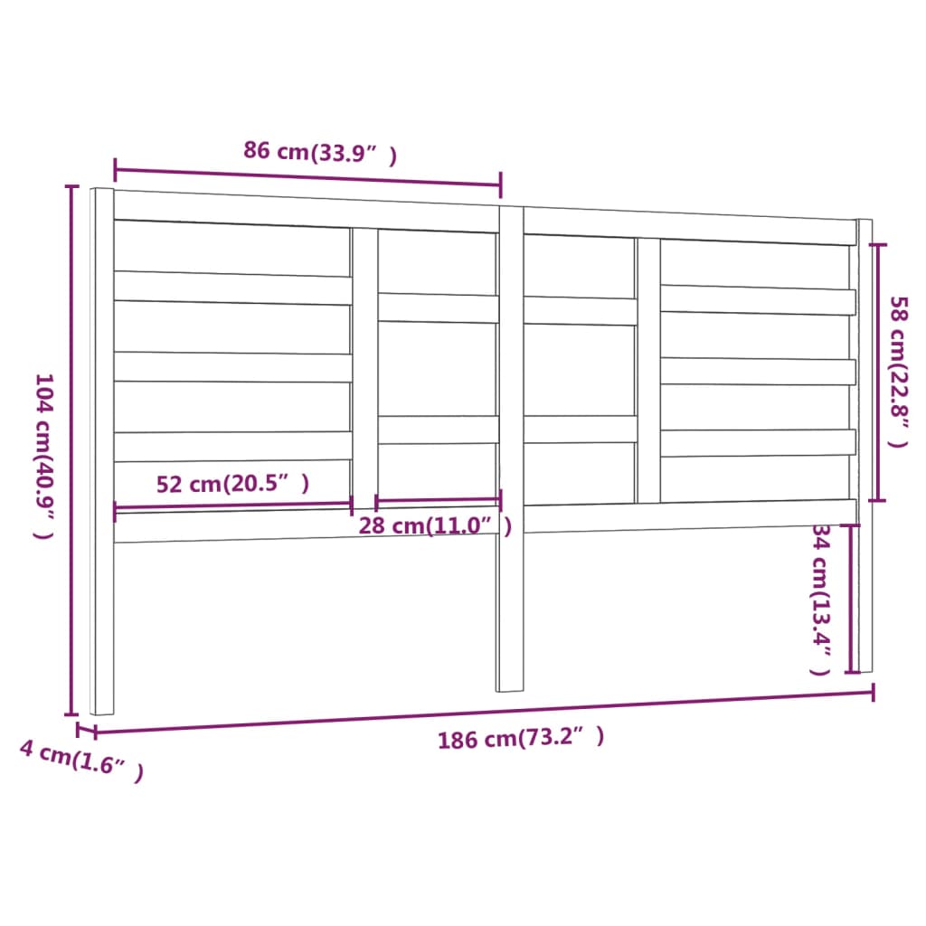 Tête de lit marron miel 186x4x104 cm bois de pin massif