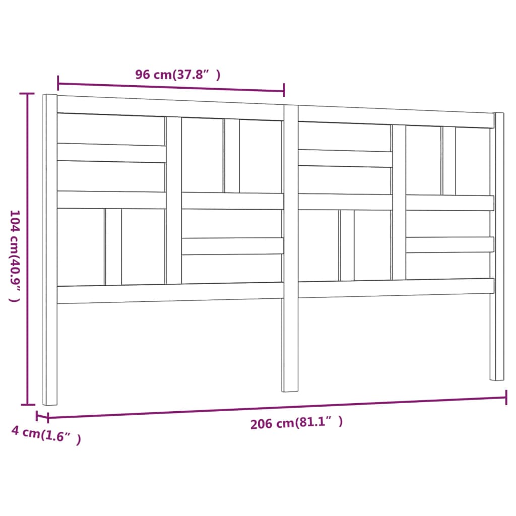 Bett-Kopfteil Grau 206x4x104 cm Massivholz Kiefer