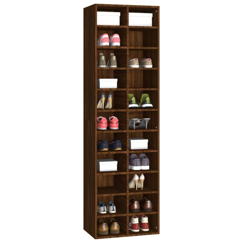 Étagère à chaussures aspect chêne marron 54x34x183 cm matériau bois