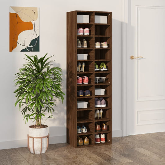 Étagère à chaussures aspect chêne marron 54x34x183 cm matériau bois