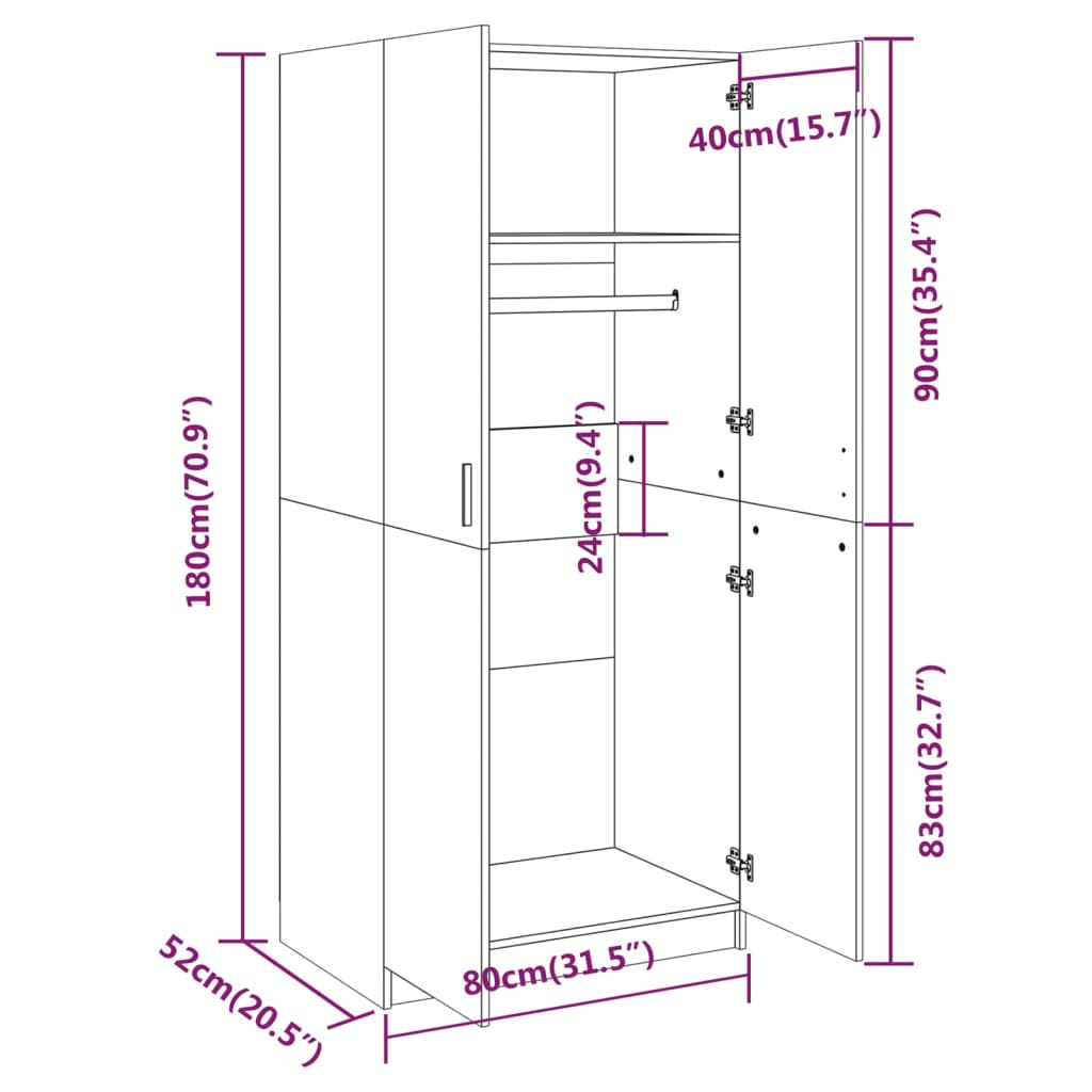 Armoire Sonoma grise 80x52x180 cm matériau bois