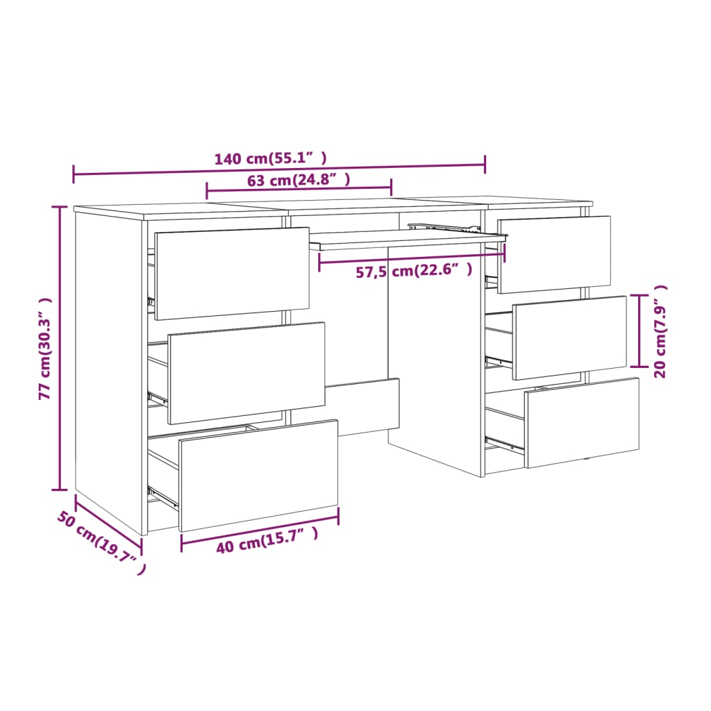 Bureau chêne fumé 140x50x77 cm matière bois