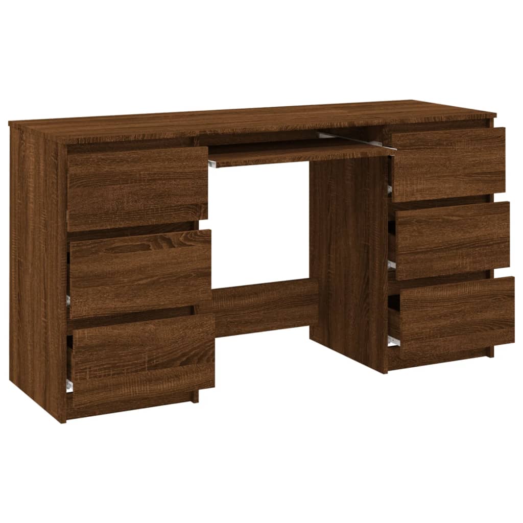 Bureau aspect chêne marron 140x50x77 cm matériau bois