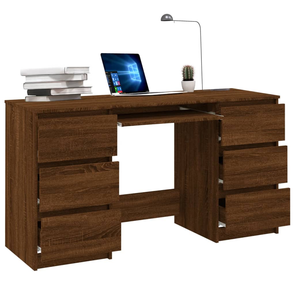 Bureau aspect chêne marron 140x50x77 cm matériau bois