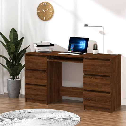 Bureau aspect chêne marron 140x50x77 cm matériau bois