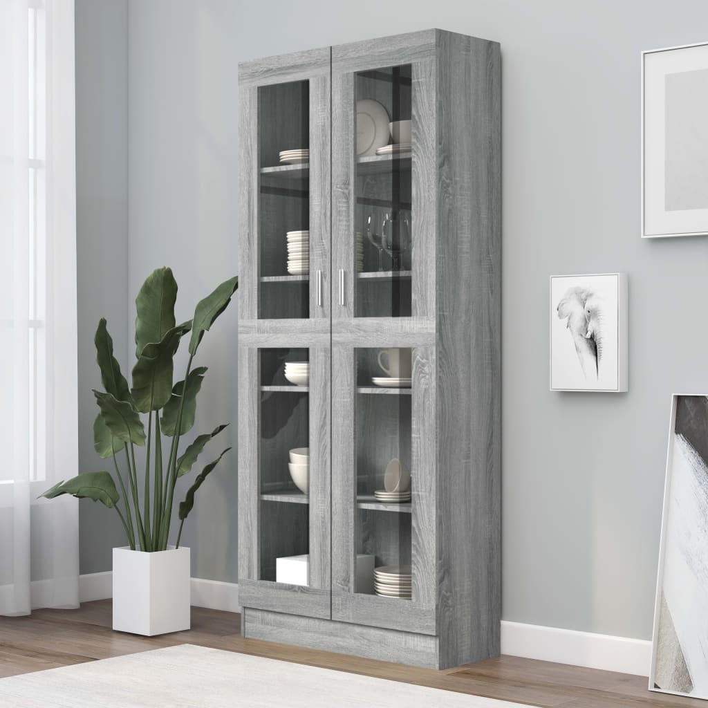 Vitrinenschrank Grau Sonoma 82,5x30,5x185 cm Holzwerkstoff