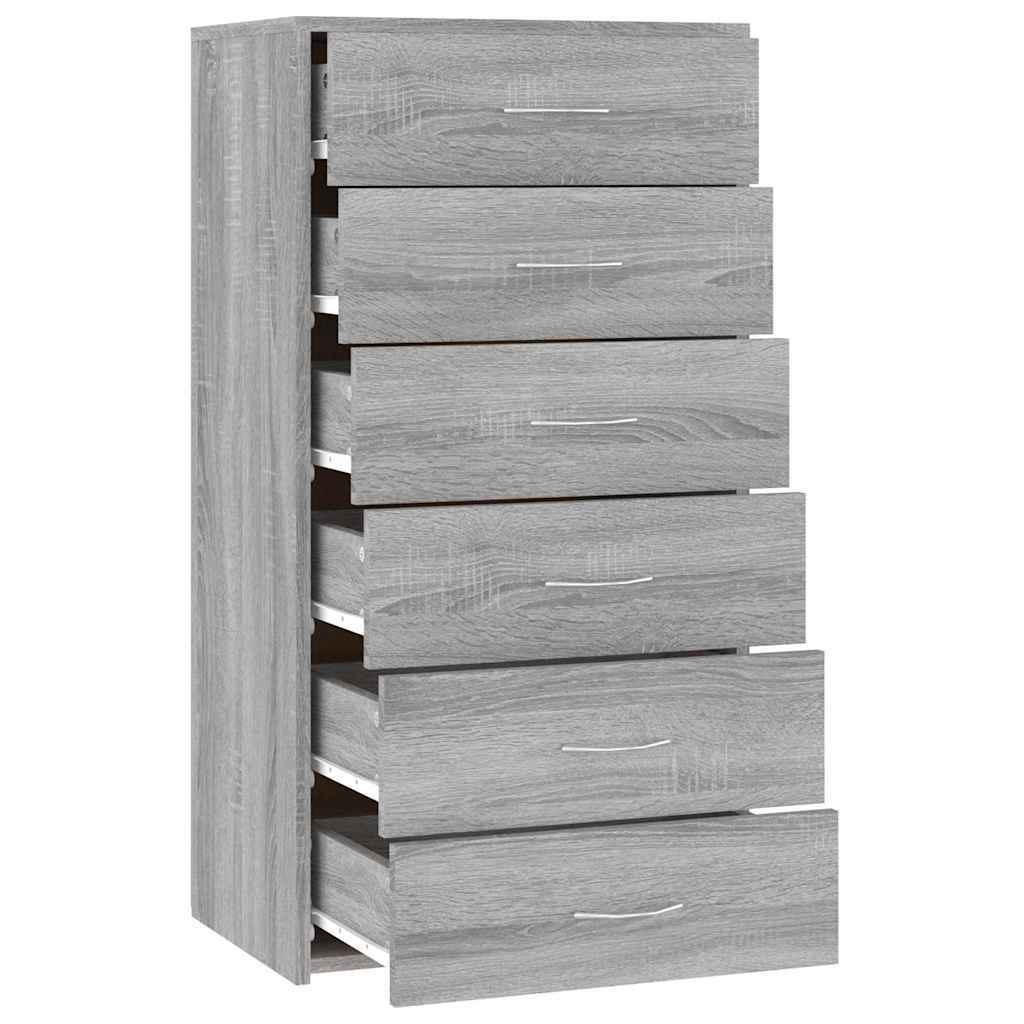 Sideboard mit 6 Schubladen Grau Sonoma 50x34x96cm Holzwerkstoff