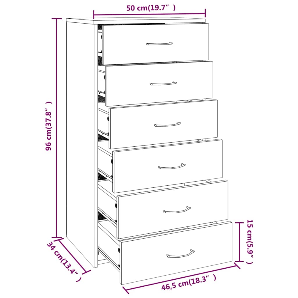 Sideboard mit 6 Schubladen Grau Sonoma 50x34x96cm Holzwerkstoff