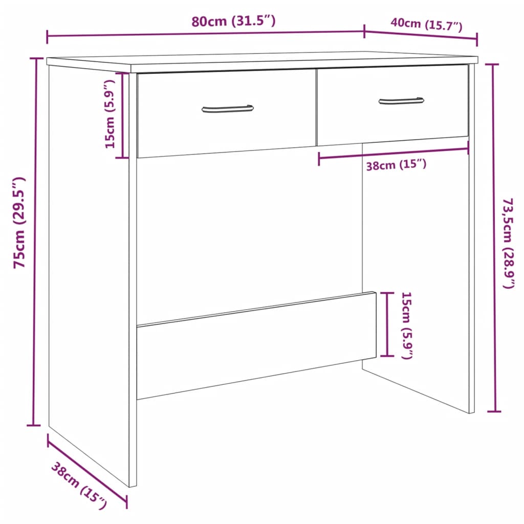 Schreibtisch Räuchereiche 80x40x75 cm Holzwerkstoff