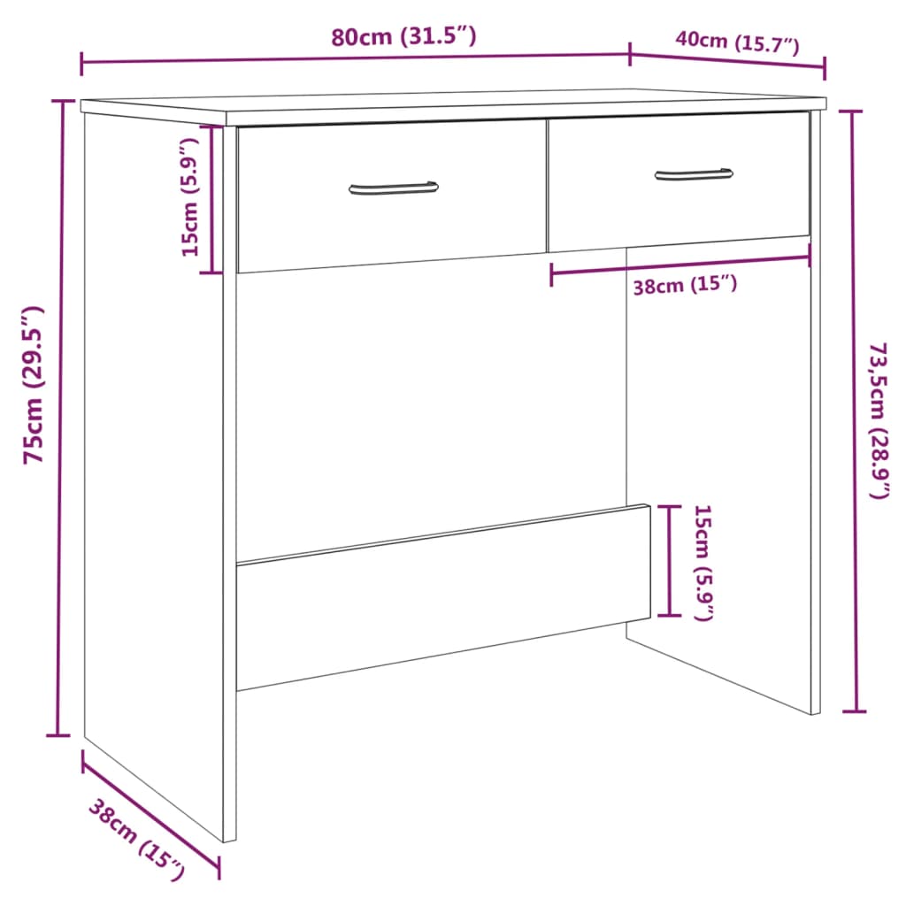 Bureau aspect chêne marron 80x40x75 cm en bois